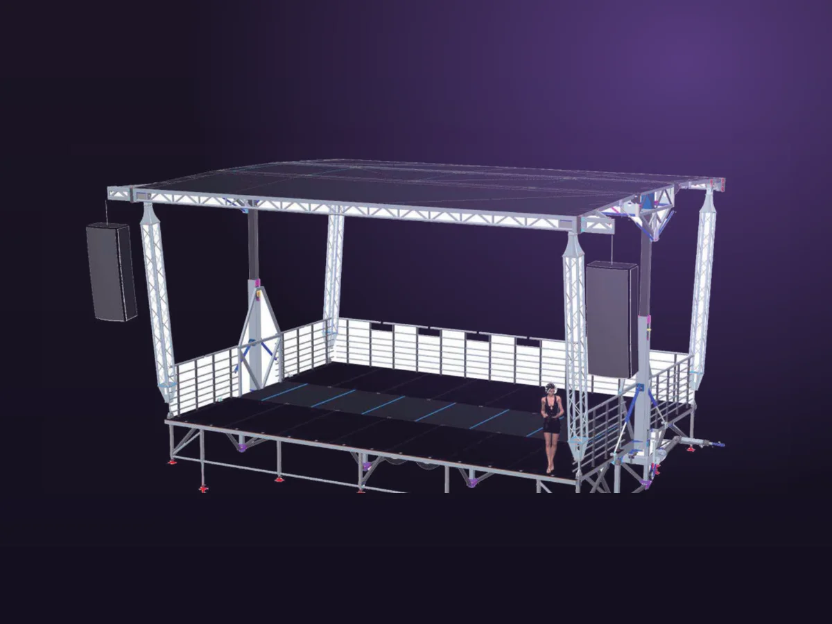 Scène mobile sur remorque 52 m² – 8 x 6,5 m (toit rigide)